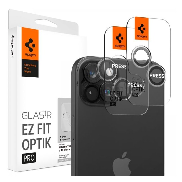 Spigen iPhone 15/iPhone 15 Plus Linsebeskyttelse GLAS.tR EZ Fit Optik Pro Crystal Clear 2-pakning