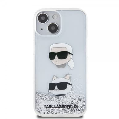 Karl Lagerfeld iPhone 15 Deksel Liquid Glitter Karl & Choupette Sølv