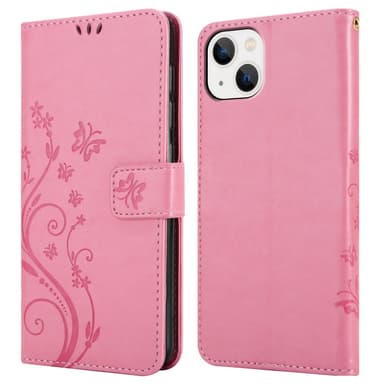 iPhone 14 lommebokdeksel Blomster (rosa)