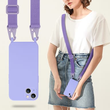 Deksel iPhone 14 PLUS med Halskjede (lilla)