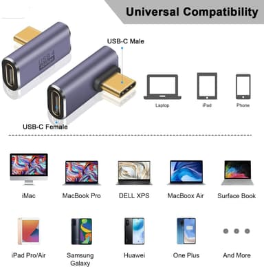 NÖRDIC USB4 vinklet adapter hann til hunn 40G 8K60Hz PD100W