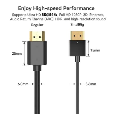 NÖRDIC 1m slank Ultra High Speed ​​​​HDMI2.1 8K 60Hz 4K 120Hz 48Gbps Dynamic HDR eARC Spillmodus VRR Dolby ATMOS