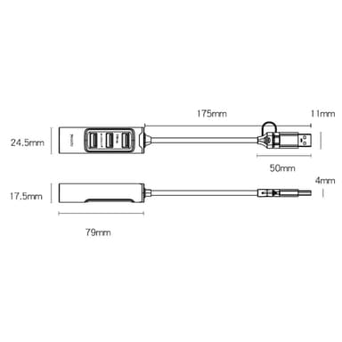 USB + USB-C Hub-adapteromformer USB 3.0+3xUSB 2.0+PD 100W