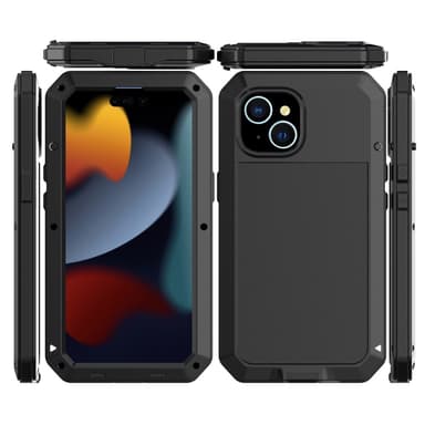 Kraftig robust hybrid-deksel+herdet glass til iPhone 15