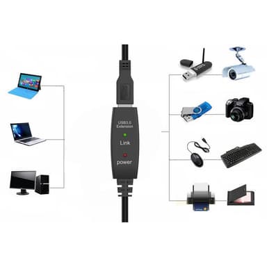 NÖRDIC Active 20m USB3.1 skjøtekabel 5Gbps USB A hann til hunn for Xbox, PS5, Oculus, skriver, skanner, Playstation, VR USB-forlengelseskabel