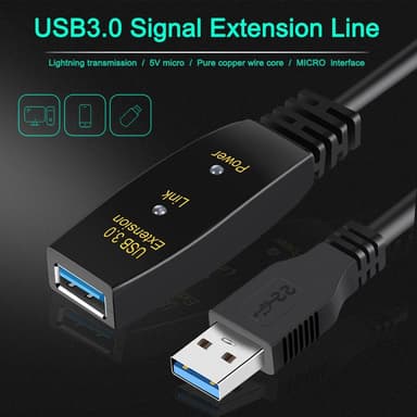 NÖRDIC Active 20m USB3.1 skjøtekabel 5Gbps USB A hann til hunn for Xbox, PS5, Oculus, skriver, skanner, Playstation, VR USB-forlengelseskabel