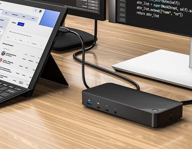 NÖRDIC DisplayLink USB-A & USB-C trippelskjermer Dokkingstasjon 1 til 11 4K60Hz 2xUSB-C 3xUSB-A Mac M1 M2 Thunderbolt 3 & 4