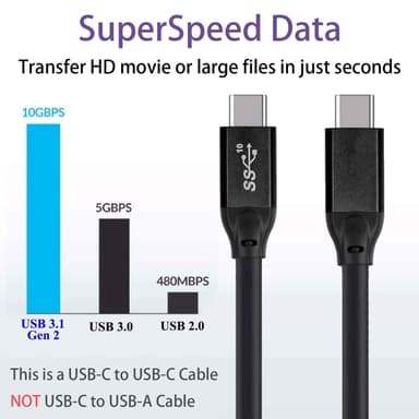 USB IF-sertifisert 1m USB3.2 Gen2 SuperSpeed ​​​​USB 10Gbps USB-C til C-kabel med strømforsyning 100W, 4K60Hz video og Emarker