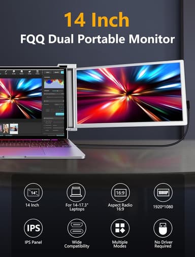 NÖRDIC Bærbar 14"" LCD-skjerm for bærbare datamaskiner 14-17,3"" FHD 1080P IPS med USB-C og Mini HDMI-port,