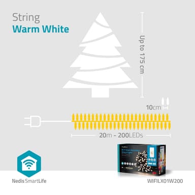 Nedis SmartLife Julelys | Streng | Wi-Fi | Varm Hvit | 200 LED's | 20.0 m | Android™ / IOS