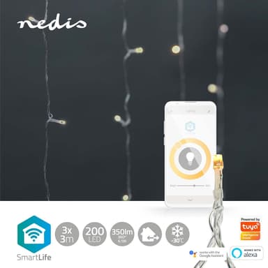 Nedis SmartLife Julelys | Gardin | Wi-Fi | Varm Hvit | 200 LED's | 3.00 m | Android™ / IOS