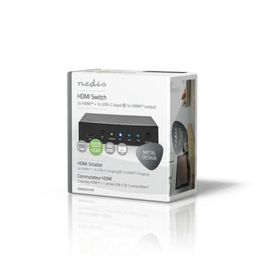 Nedis HDMI ™ Switch | 3-Port port(s) | 1x USB-C™ / 2x HDMI™ Inngang | 1x HDMI ™ -utgang | 4K@60Hz | 18.0 Gbps | Metall | Antrasitt