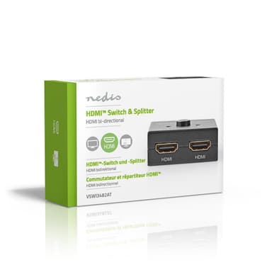 Nedis HDMI ™ Switch | 3-Port port(s) | 1x HDMI ™ -inngang / 2x HDMI™ Inngang | 1x HDMI ™ -utgang / 2x HDMI ™ -utgang | 4K@60Hz | 6 Gbps | Metall | Antrasitt