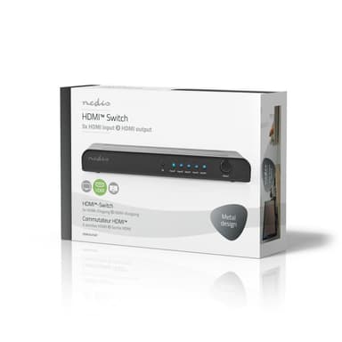 Nedis HDMI ™ Switch | 5-Port port(s) | 5x HDMI™ Inngang | 1x HDMI ™ -utgang | 4K@60Hz | 18 Gbps | Fjernstyrtkontrolert | Metall | Antrasitt