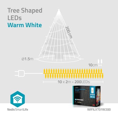 Nedis SmartLife Julelys | Tre | Wi-Fi | Varm Hvit | 200 LED's | 20.0 m | 10 x 2 m | Android™ / IOS