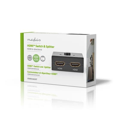 Nedis HDMI ™ Switch | 3-Port port(s) | 1x HDMI ™ -inngang / 2x HDMI™ Inngang | 1x HDMI ™ -utgang / 2x HDMI ™ -utgang | 4K@60Hz | 6 Gbps | Metall | Antrasitt