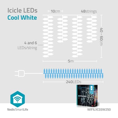 Nedis SmartLife Julelys | Istapp | Wi-Fi | Kald Hvit | 240 LED's | 5.00 m | Android™ / IOS