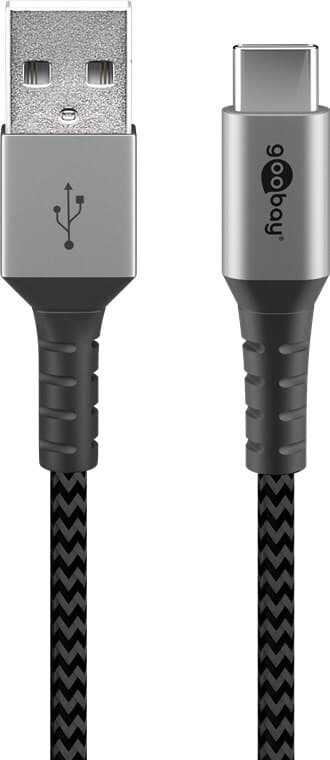 USB-C ™ til USB-A Tekstilkabel med metallplugger (Space grå / sølv) 1 m