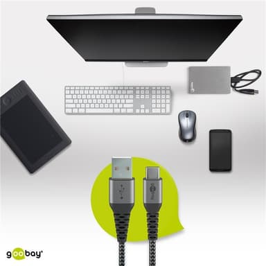 USB-C ™ til USB-A Tekstilkabel med metallplugger (Space grå / sølv) 1 m