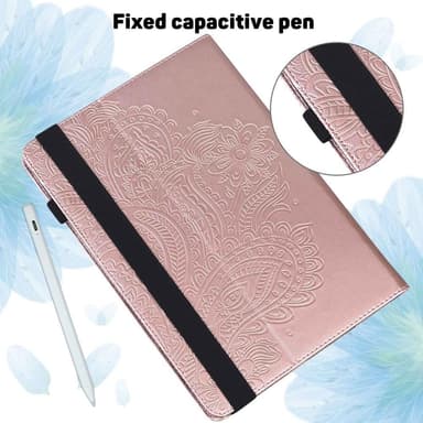Apple iPad 10.9 2022 Sammenleggbart Veske Kortholder Blomster - Rose Gull