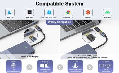 NÖRDIC 1 til 10 USB-A & C DisplayLink-dokkingstasjon 2xHDMI, 1xVGA, 2xUSB3.0, 1xRJ45, 2xSD/TF, 2x3,5 mm