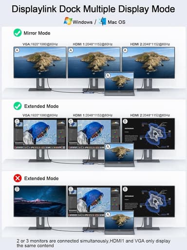 NÖRDIC 1 til 10 USB-A & C DisplayLink-dokkingstasjon 2xHDMI, 1xVGA, 2xUSB3.0, 1xRJ45, 2xSD/TF, 2x3,5 mm