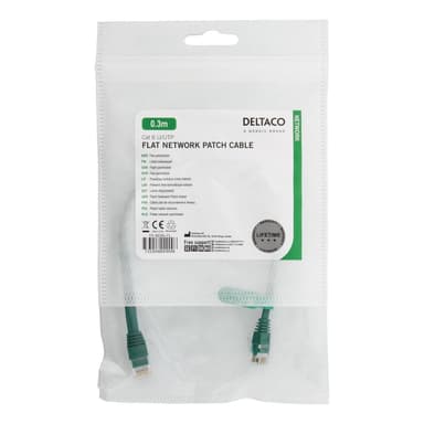 deltaco U/UTP Cat6 patch cable, flat, 0.3m, 250MHz, green