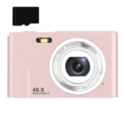 Digitalkamera med 48 MP, HD 1080p, 16x zoom, 32 GB minnekort Rosa
