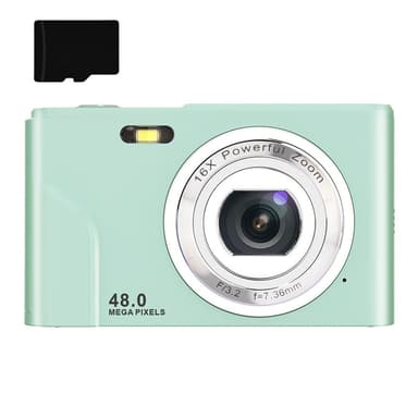 INF Digitalkamera med 48 MP, HD 1080p, 16x zoom, 32 GB minnekort Grønn