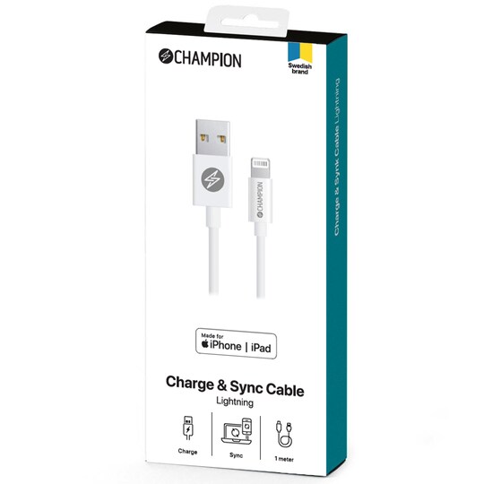 Champion USB-A til Lightning-kabel 3m Hvit