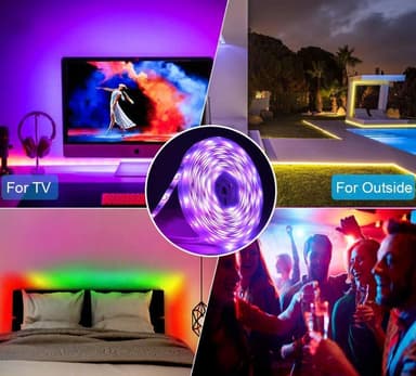 LED-lyssløyfe / lyslist RGB med skiftende farger og fjernkontroll (2 x 5 m)