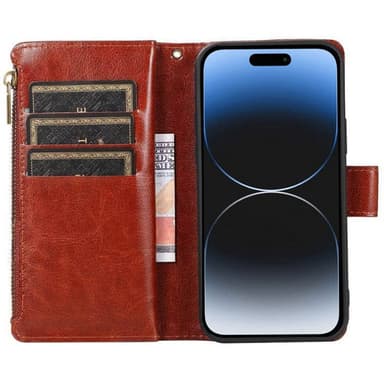 DoubleFlip Zipper 9-kort Apple iPhone 15 - Brun