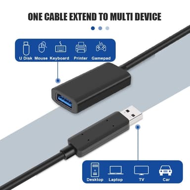 NÖRDIC Active 5m USB3.2 10Gbps USB-A skjøtekabel for Xbox, PS5, Oculus, skriver, skanner, Playstation, VR USB-forlengelseskabel