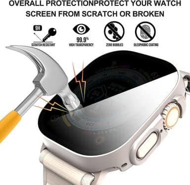 INF Personverndeksel med skjermbeskytter i herdet glass for Apple Watch 9 Sølv 49 mm