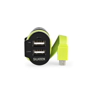 Billader 3-ttganger 6 A 2 x USB / Micro USB Sort/Grøn