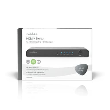 Nedis HDMI ™ Switch | 5-Port port(s) | 5x HDMI™ Inngang | 1x HDMI ™ -utgang | 4K@60Hz | 18 Gbps | Fjernstyrtkontrolert | Metall | Antrasitt