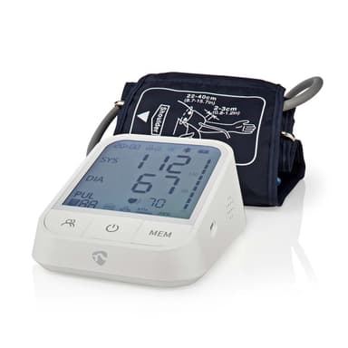 Nedis Smartlife Blodtrykksmåler | Væpne | Bluetooth | LCD-Skjerm | 22 - 42 cm | Deteksjon av uregelmessig hjerteslag / Deteksjon for mansjettbruk / Hold fortsatt indikasjon | Hvit