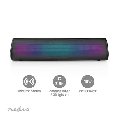 Nedis Bluetooth® Speaker | Maksimal batteritid: 6 timer | Bord design | 18 W | Stereo | Innebygd mikrofon | Linkable | Sort