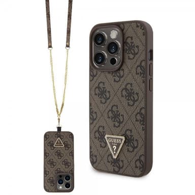 Guess iPhone 15 Pro Deksel Metal Logo Strass Crossbody Strap Brun