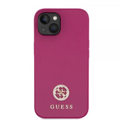 Guess iPhone 15 Deksel Metal Logo Strass Metallic Rosa