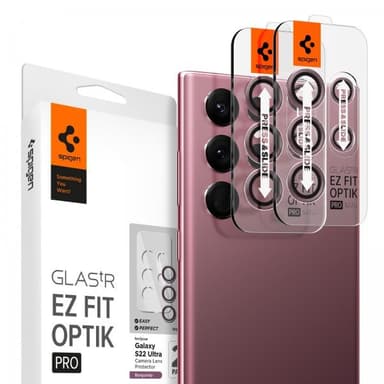 Spigen Samsung Galaxy S22 Ultra Linsebeskyttelse GLAS.tR EZ Fit Optik Pro 2-pakning Burgundy