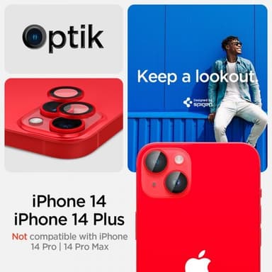 Spigen iPhone 14/iPhone 14 Plus Linsebeskyttelse GLAS.tR EZ Fit Optik Pro RÃ¸d 2-pakning