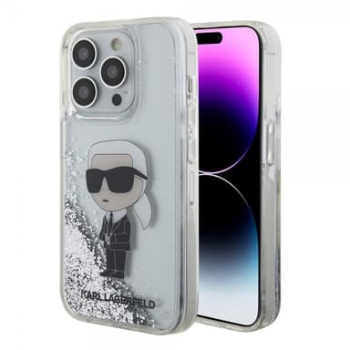 Karl Lagerfeld iPhone 15 Pro Deksel Liquid Glitter NFT Karl Sølv