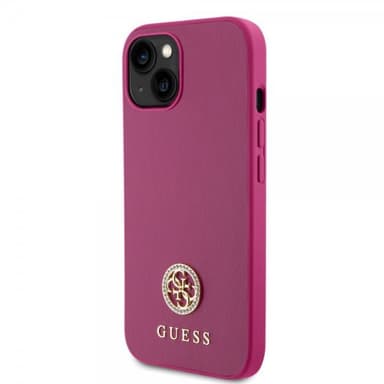 Guess iPhone 15 Deksel Metal Logo Strass Metallic Rosa