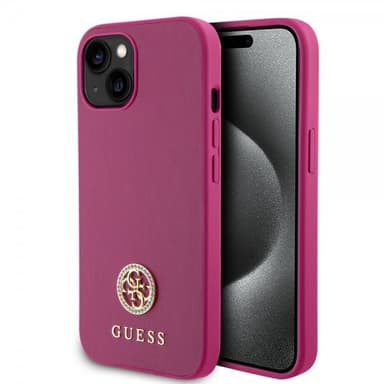 Guess iPhone 15 Deksel Metal Logo Strass Metallic Rosa