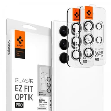 Spigen Samsung Galaxy S22 Ultra Linsebeskyttelse GLAS.tR EZ Fit Optik Pro 2-pakning Phantom White