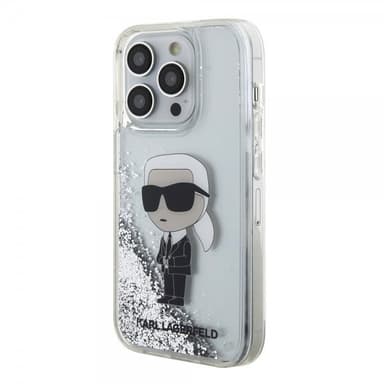 Karl Lagerfeld iPhone 15 Pro Deksel Liquid Glitter NFT Karl Sølv