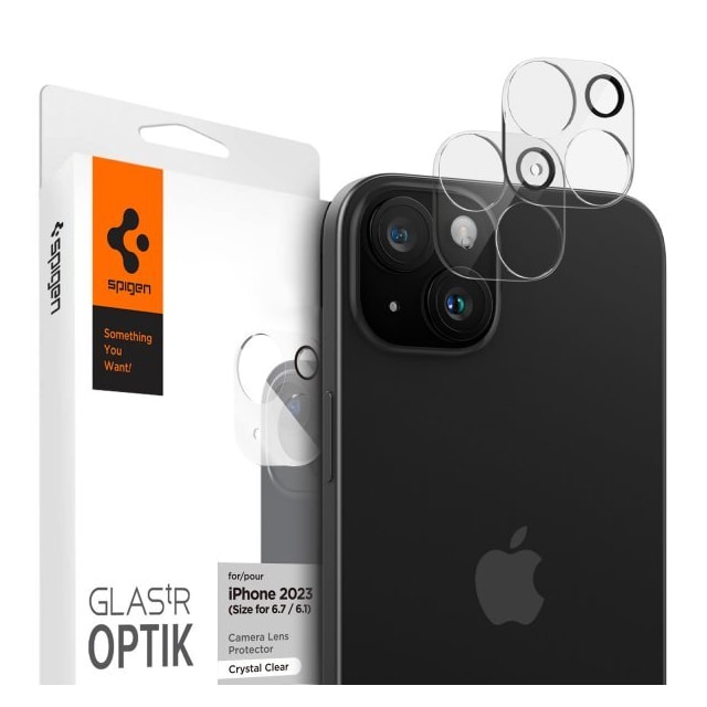 Spigen iPhone 14/15/iPhone 14/15 Plus Linsebeskyttelse Glas.tR Optik Crystal Clear 2-pakning