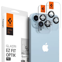 Spigen iPhone 14/15/iPhone 14/15 Plus Linsebeskyttelse GLAS.tR EZ Fit Optik Pro 2-pakning Svart