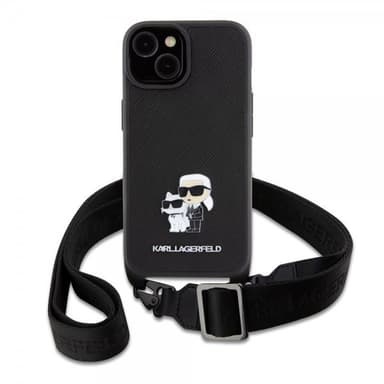Karl Lagerfeld iPhone 15 Deksel Saffiano Karl & Choupette Crossbody Svart